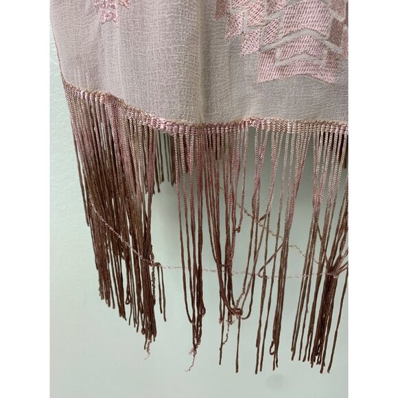 Judith March Cream Cardigan Duster With Embroidery And Brown Fringe Size Medium - Picture 11 of 15